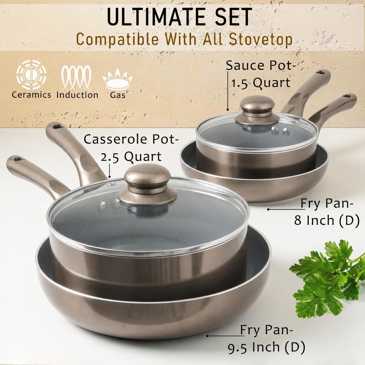 Pots and Pans Set Nonstick, 6-Piece Induction Cookware Set