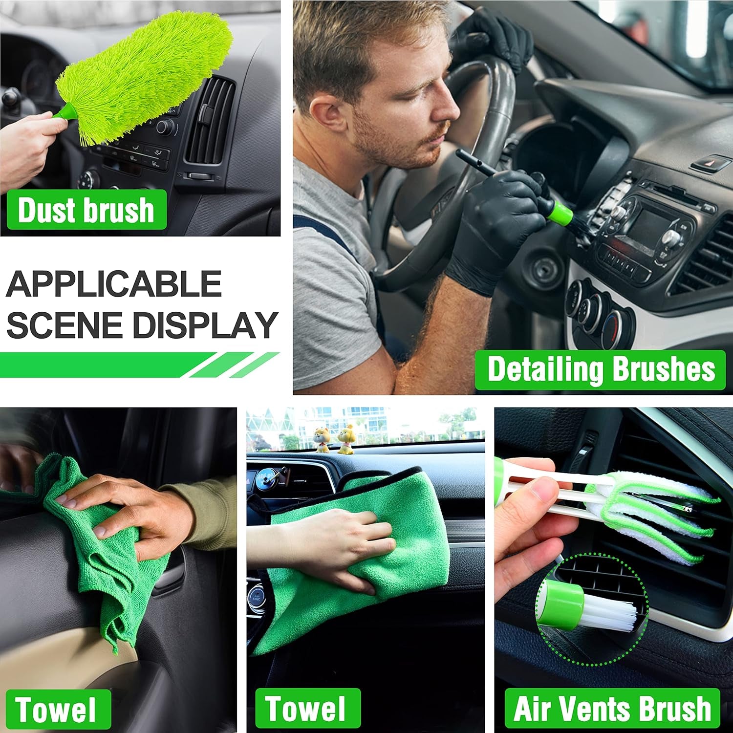 17Pcs Car Wash Kit,62" Car Wash Brush Mop with Long Handle,Car Cleaning Kit,Car Detailing Brush Set,Car Wash Bucket,Car Wheel Brush,Complete Interior Car Cleaning Supplies