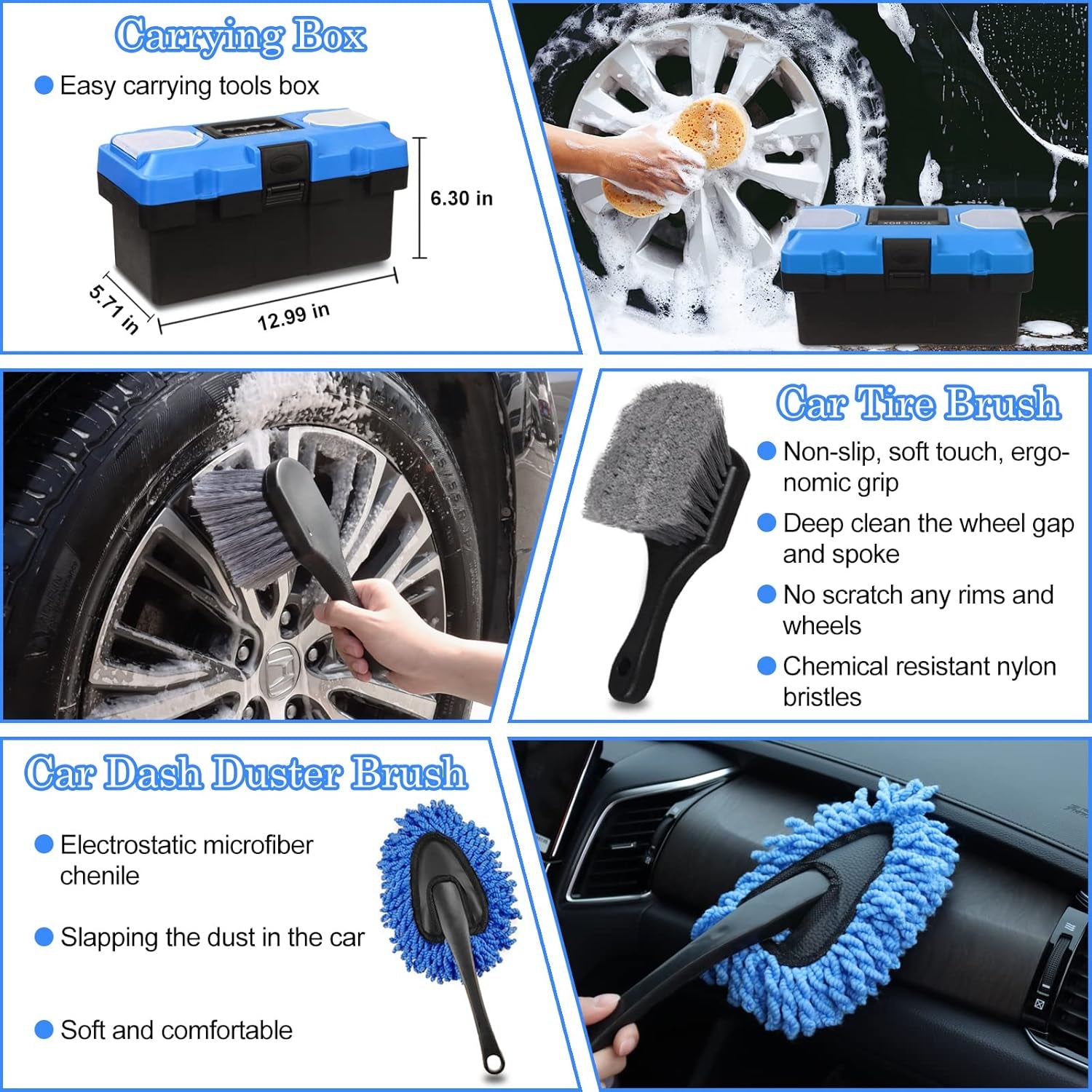 27Pcs Car Detailing Kit, Car Cleaning Kit, Car Detailing Brush Set, Drill Brush Set, Car Detailing Brushes, Car Wash Kit, Car Accessories, Car Cleaning Supplies for Interior, Exterior, Wheels