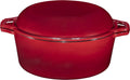 7 Quart Dutch Oven Pot with Lid - 2-In-1 Oval Cast Iron Enamel Cookware with Skillet Top - Enameled Dutch Oven for Bread, Baking, Stews, Roasting - Heat Resistant up to 500°F - Red Finish