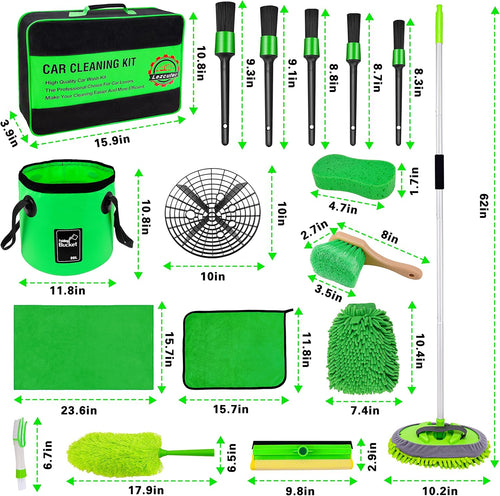 17Pcs Car Wash Kit,62" Car Wash Brush Mop with Long Handle,Car Cleaning Kit,Car Detailing Brush Set,Car Wash Bucket,Car Wheel Brush,Complete Interior Car Cleaning Supplies