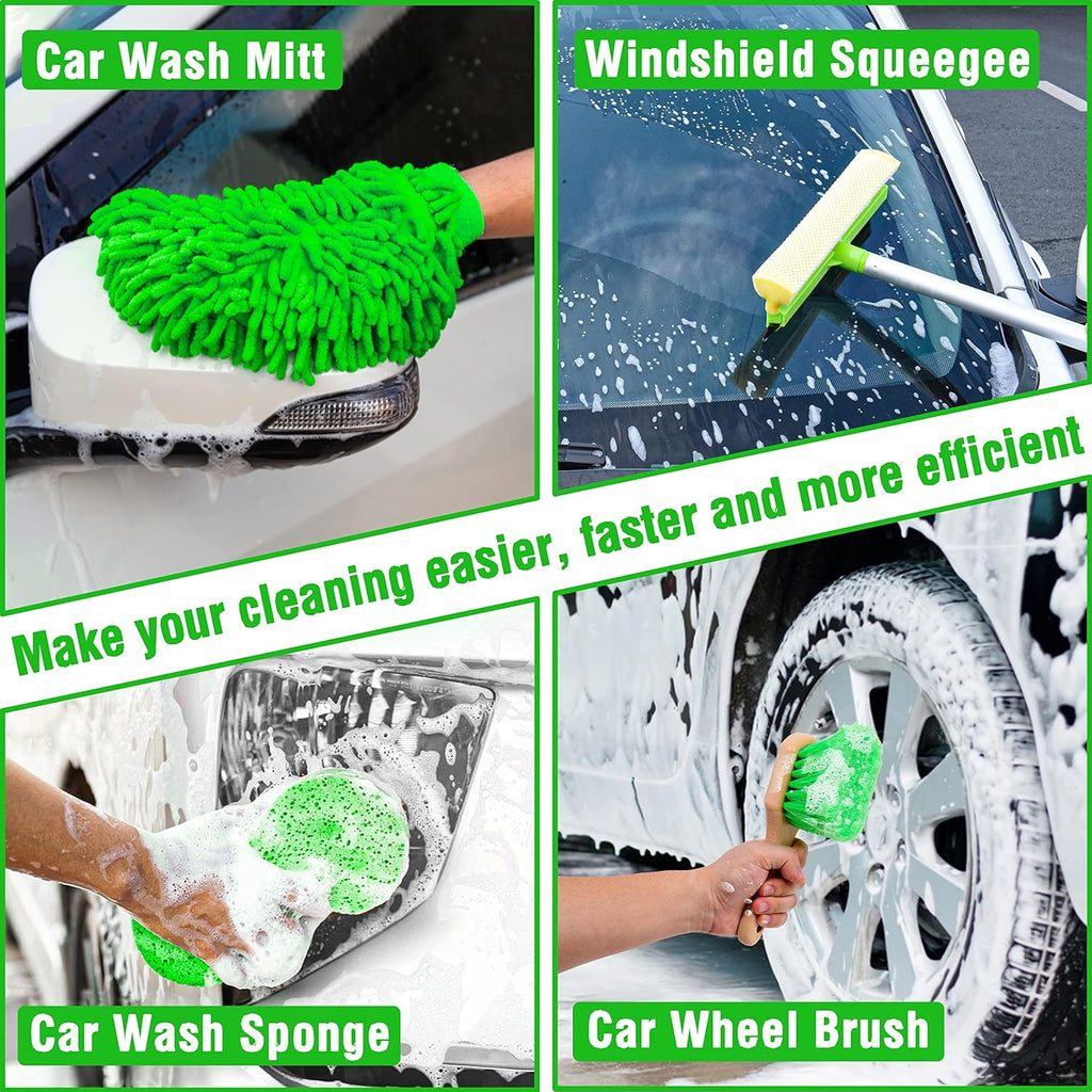 17Pcs Car Wash Kit,62" Car Wash Brush Mop with Long Handle,Car Cleaning Kit,Car Detailing Brush Set,Car Wash Bucket,Car Wheel Brush,Complete Interior Car Cleaning Supplies