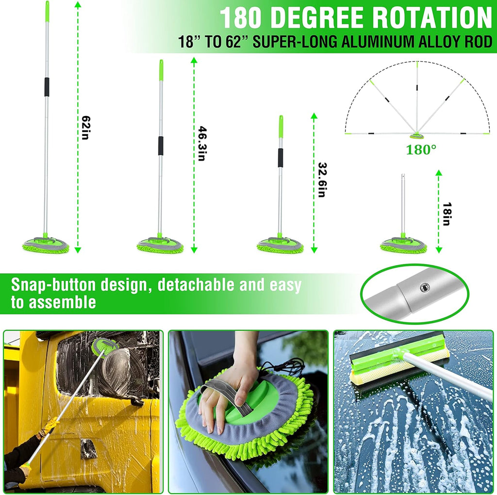 17Pcs Car Wash Kit,62" Car Wash Brush Mop with Long Handle,Car Cleaning Kit,Car Detailing Brush Set,Car Wash Bucket,Car Wheel Brush,Complete Interior Car Cleaning Supplies