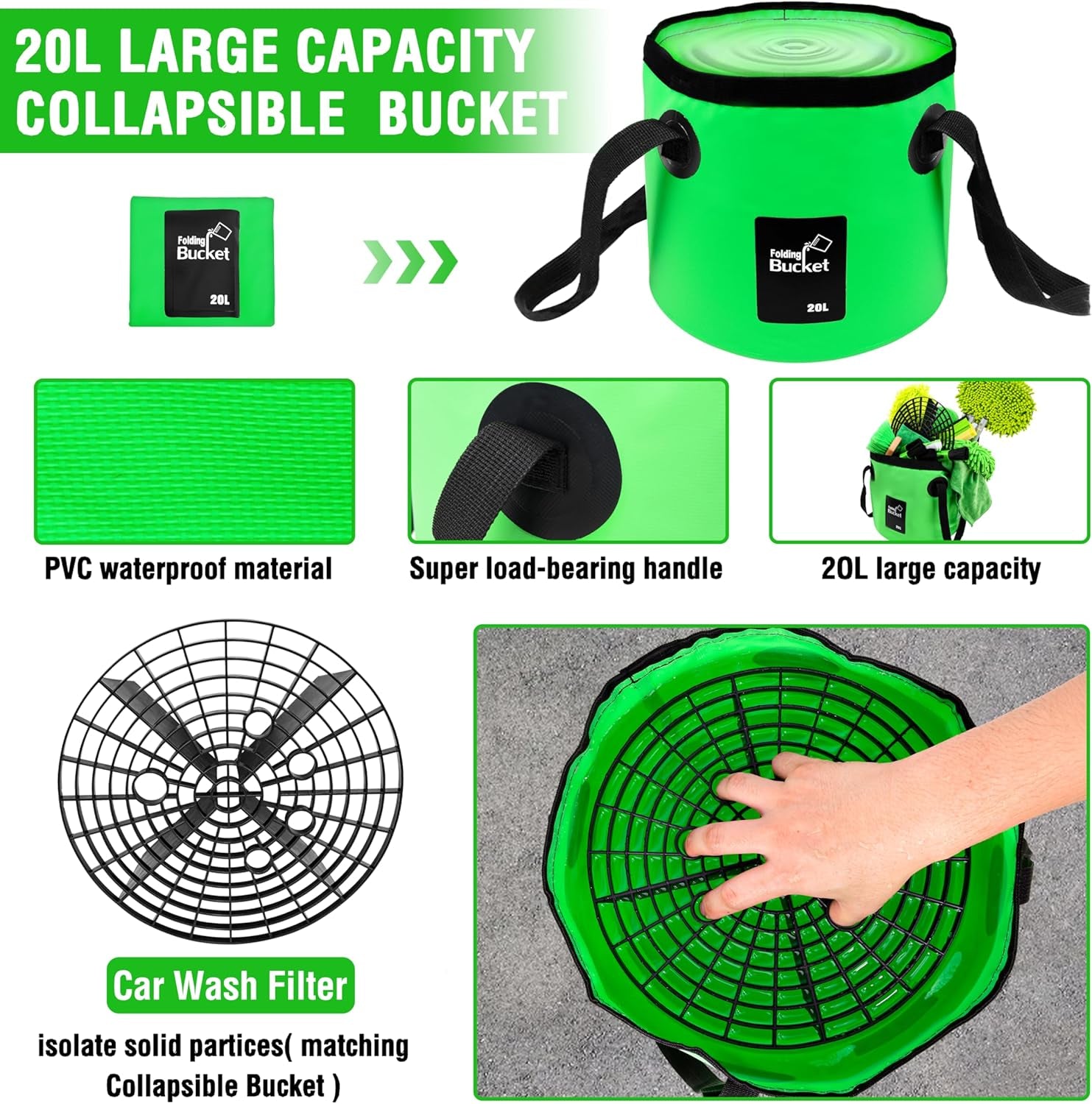 17Pcs Car Wash Kit,62" Car Wash Brush Mop with Long Handle,Car Cleaning Kit,Car Detailing Brush Set,Car Wash Bucket,Car Wheel Brush,Complete Interior Car Cleaning Supplies